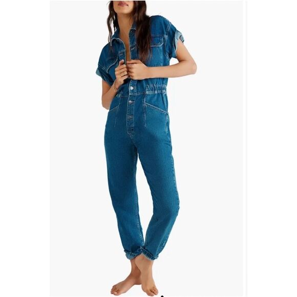 New Free People We the Free Marci Denim Jean Jumpsuit size small - Picture 1 of 6